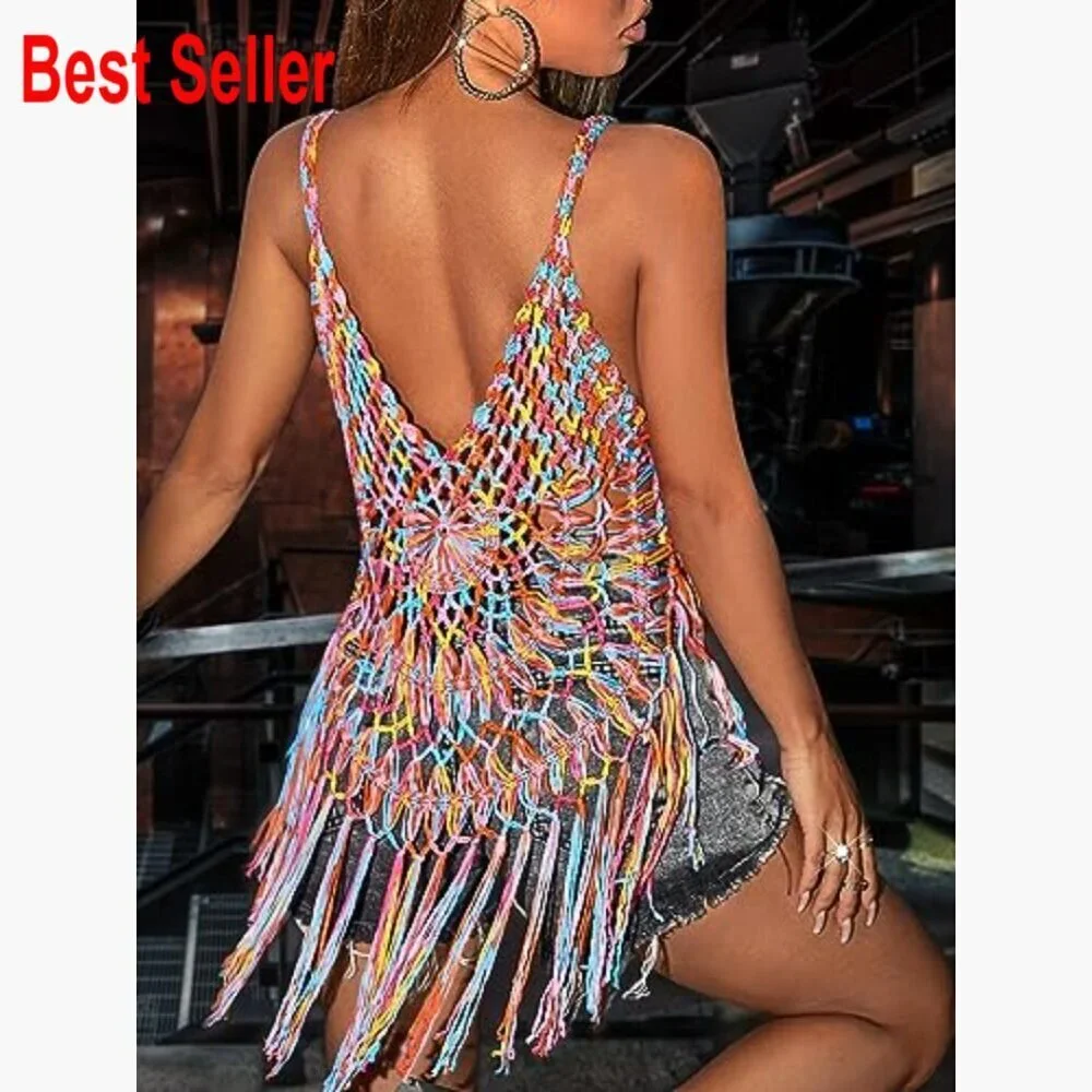 Crochet Tassel Beach Cover Up Dress Rayon Acrylic